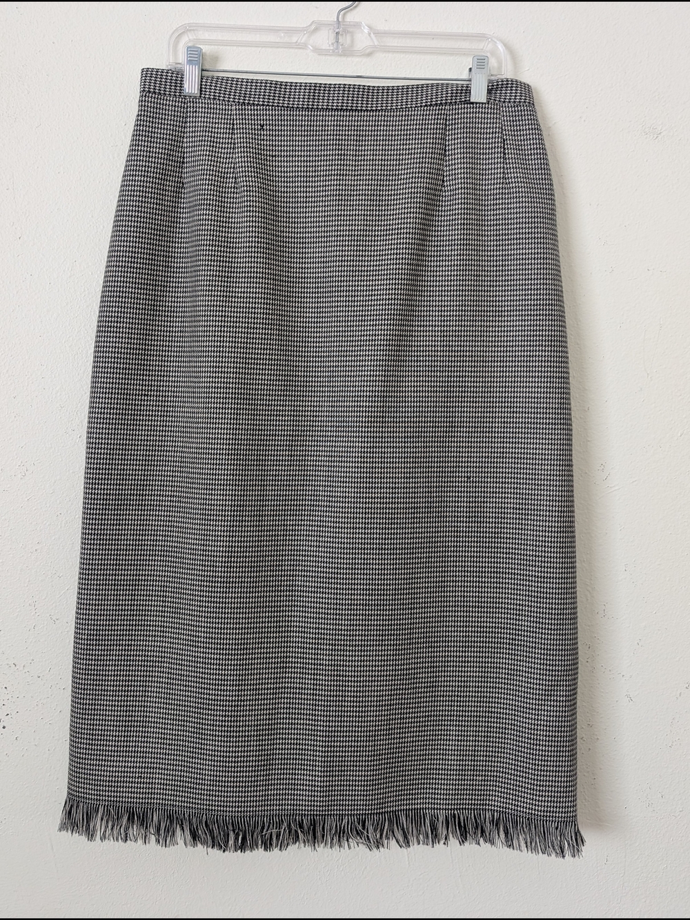 Vintage Benard Holtzman Black & White Houndstooth Fringe Pencil Skirt, Size 12